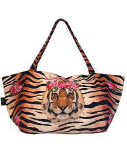 XL-Shopper von Aqua Licious: Grosse Beachbag mit coolem Tigermotiv und Reissverschluss & Rosen