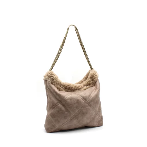Schultertasche mit Teddy-Kunstfell  in taupe
