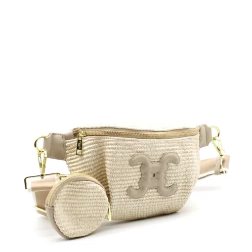 kleine Beuteltasche aus Jute mit Monogramm beige