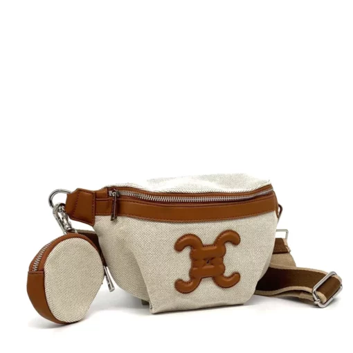 kleine Beuteltasche aus Canvas  mit Monogramm natur-cognac