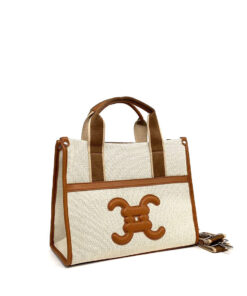 Handtasche aus festem Baumwollstoff  mit Monogramm  natur/cognac